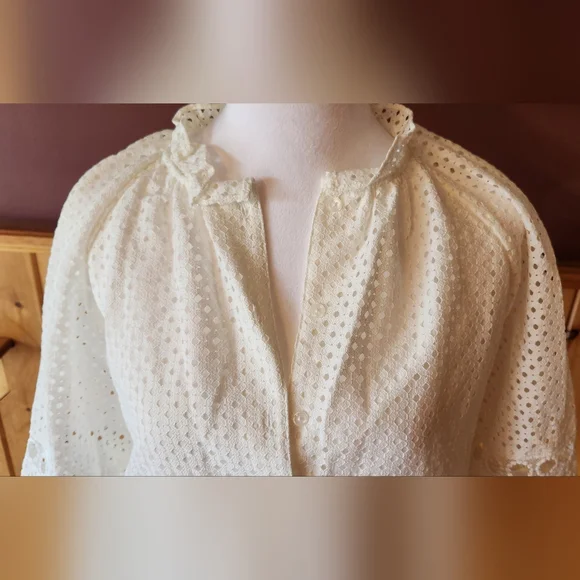 NWT: Banana Republic Textured Eyelet Blouse in off white Size Small - Picture 6 of 7